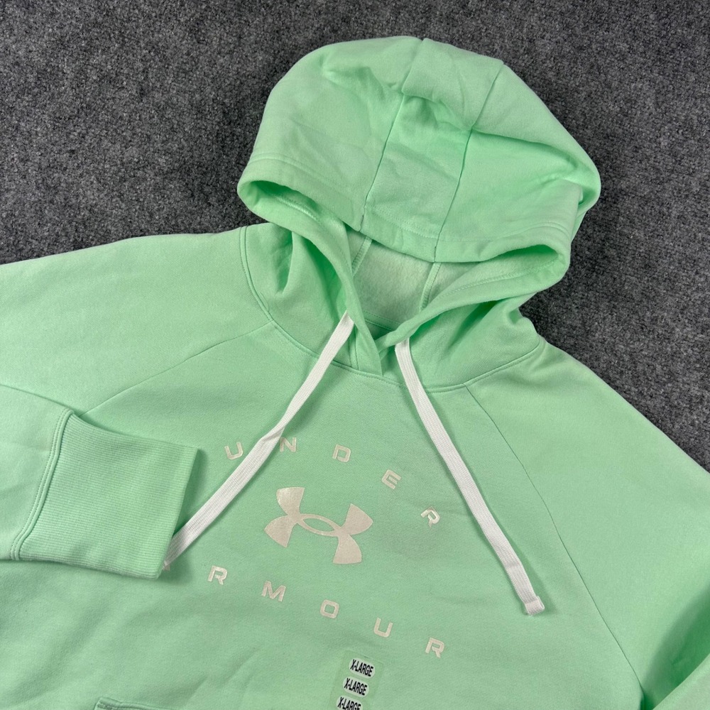 Under Armour Hoodie Womens XL Mint Green Rival‎ Fleece Graphic Sweatshirt NEW